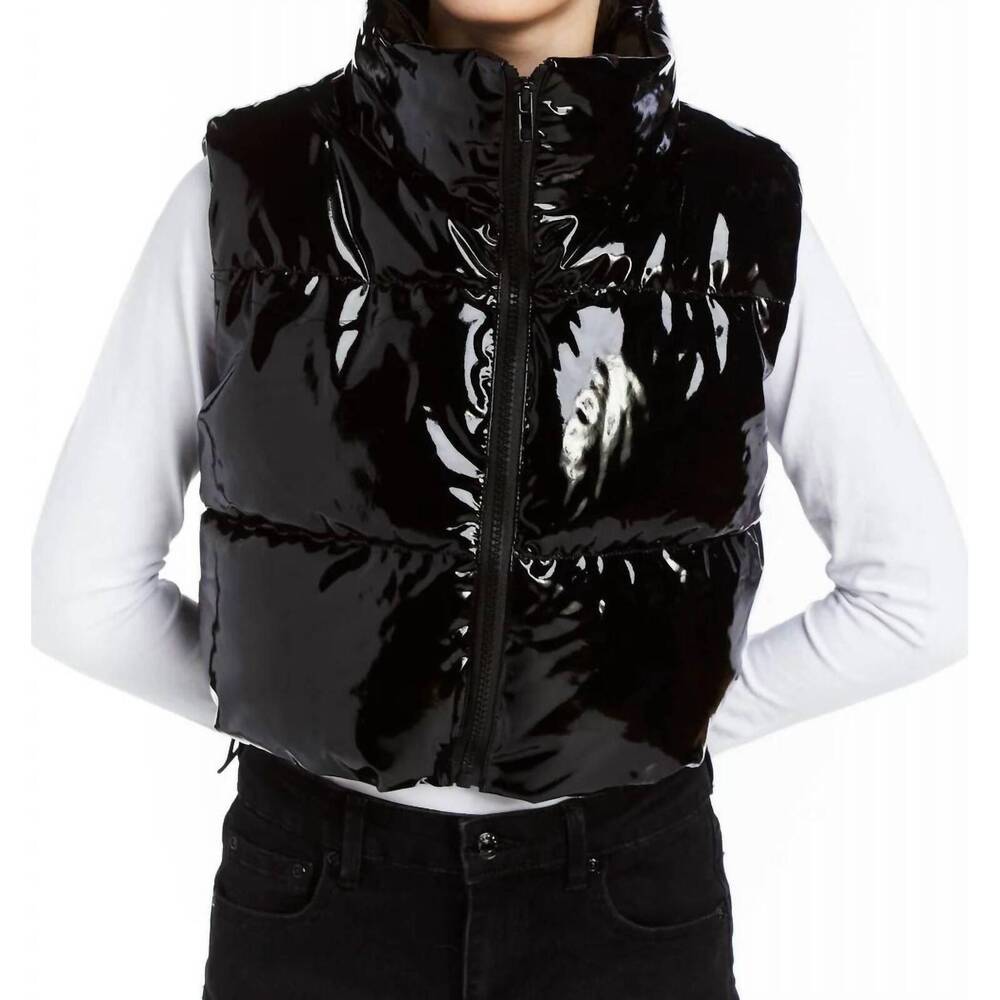 NEW TRACTR girl's cropped puffer vest in black